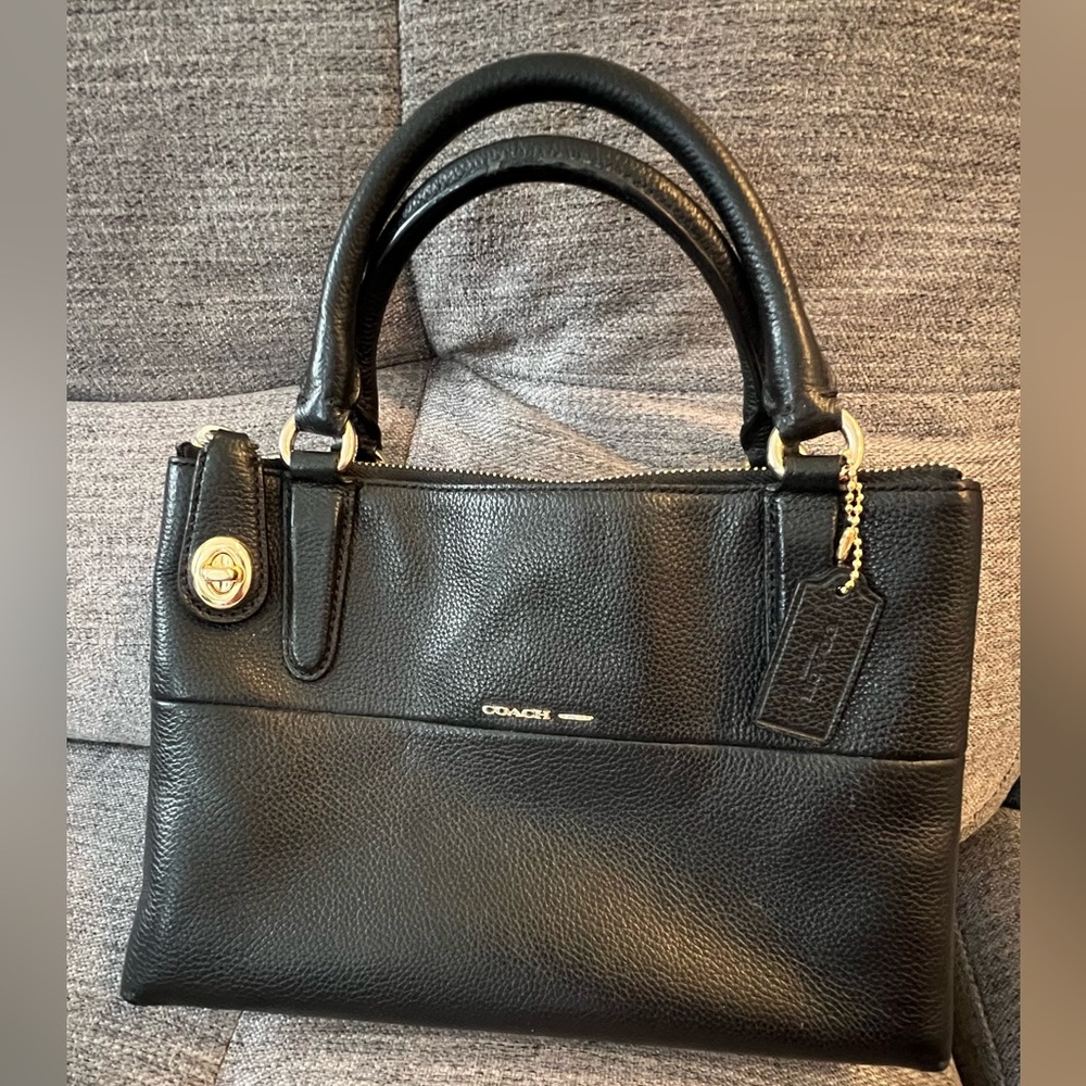 Coach Mini Turnlock Borough Bag in Pebbled Leather, Black